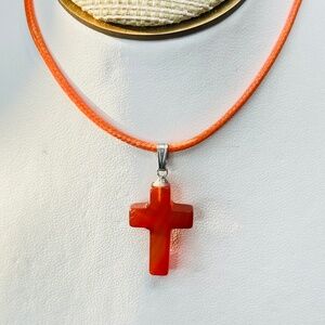 Carnelian Agate Carved Cross Pendant in Red/Orange/Brown